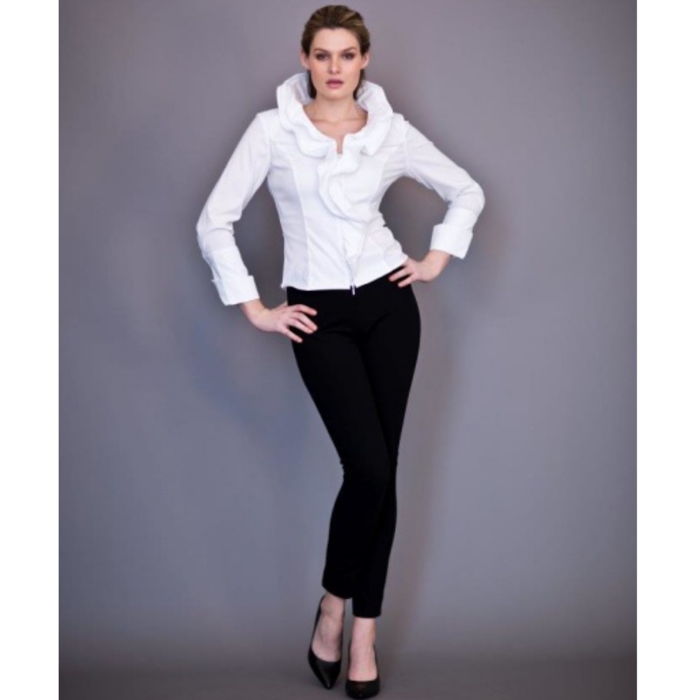 Samuel Dong Ruffle Blouse w/Zipper, white